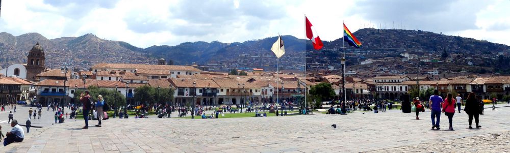 Looking at the skyline from the Main Plaza of Cuzco, Peru.